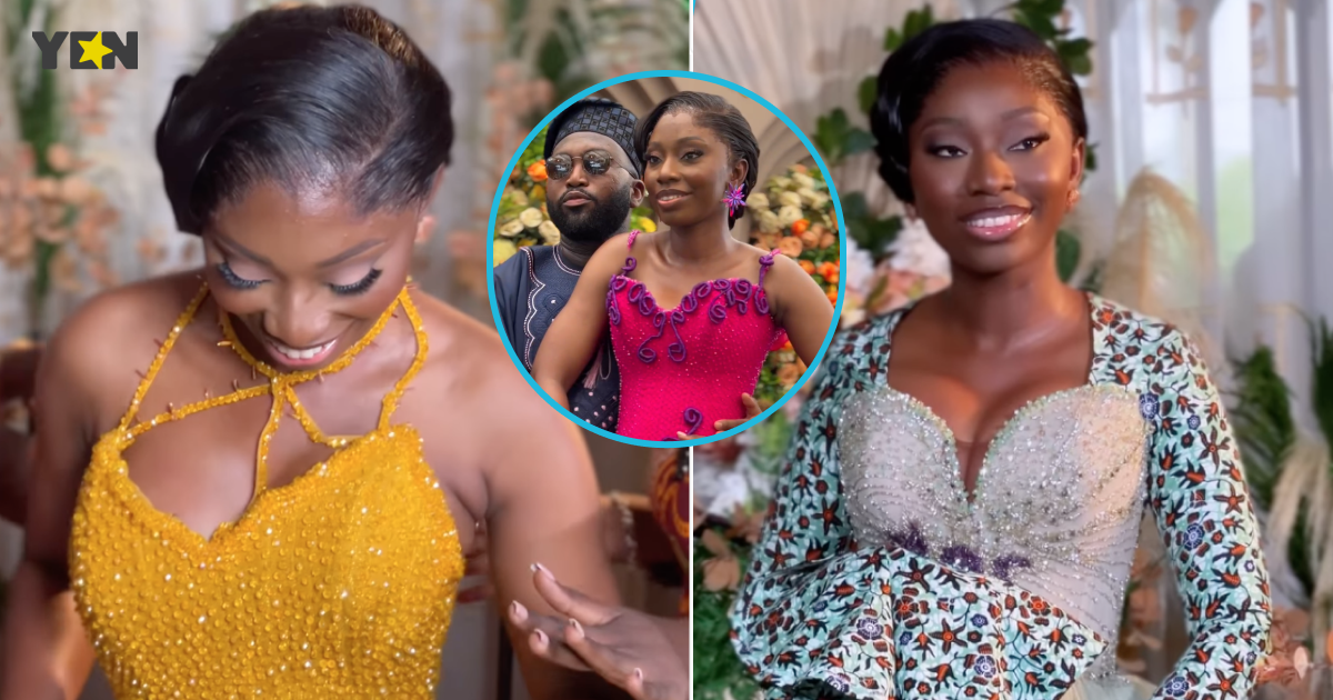 Ghanaian Bride Looks Stuns In Criss-Cross Kente Gown With Beautifully Cinched Waist Structure [Video]