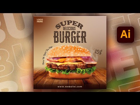 Illustrator CC Tutorial | Graphic Design |  Fast Food Poster Design for Beginners 🍔⚡. [Video]