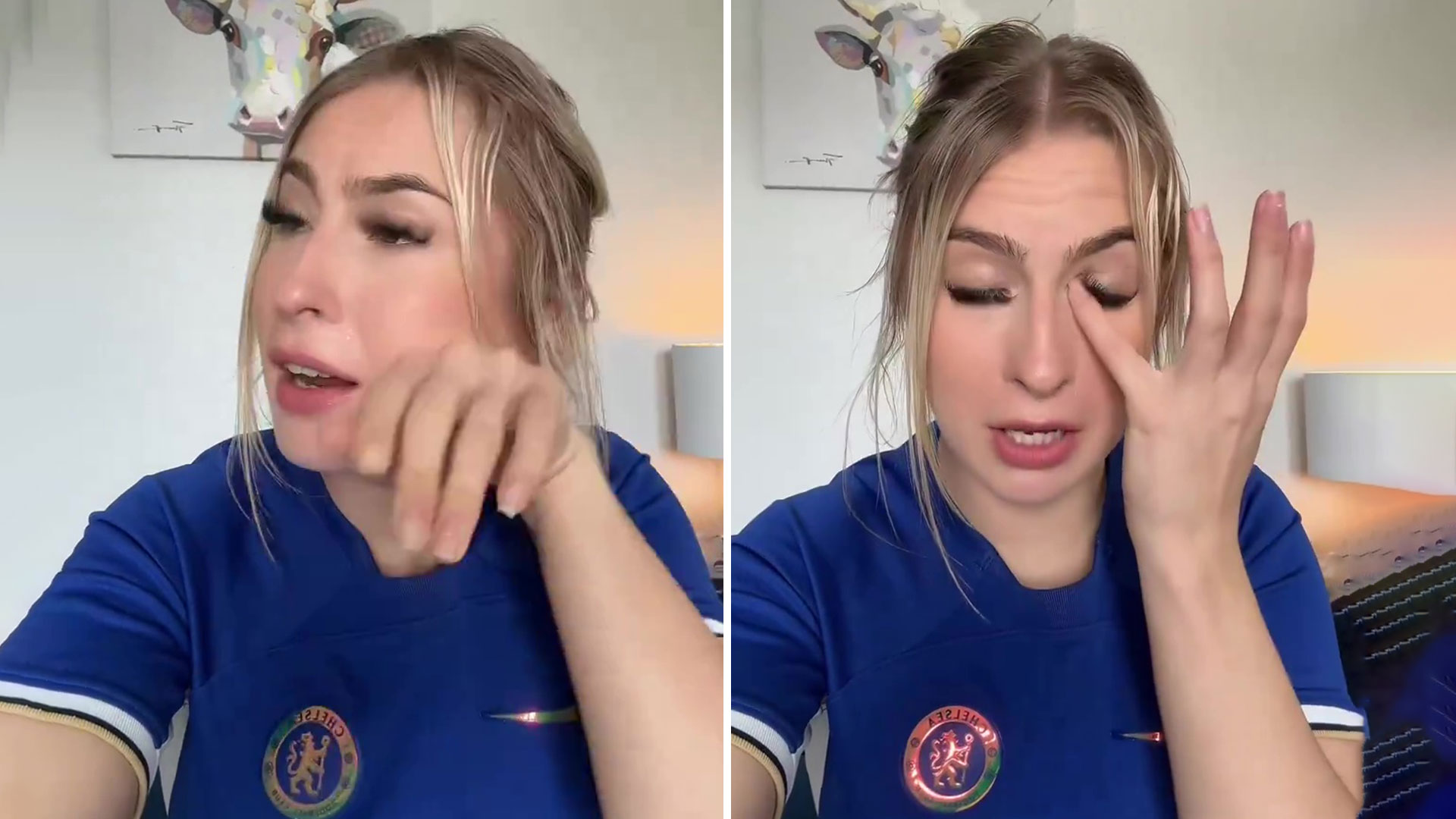 Astrid Wett breaks down in tears in emotional video with Chelsea fan heartbroken over exit of Blues ‘daddy’