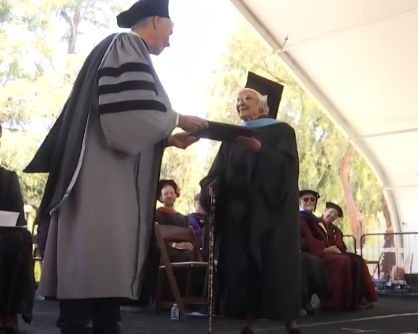 105-year-old woman receives her masters degree from Stanford University. [Video]