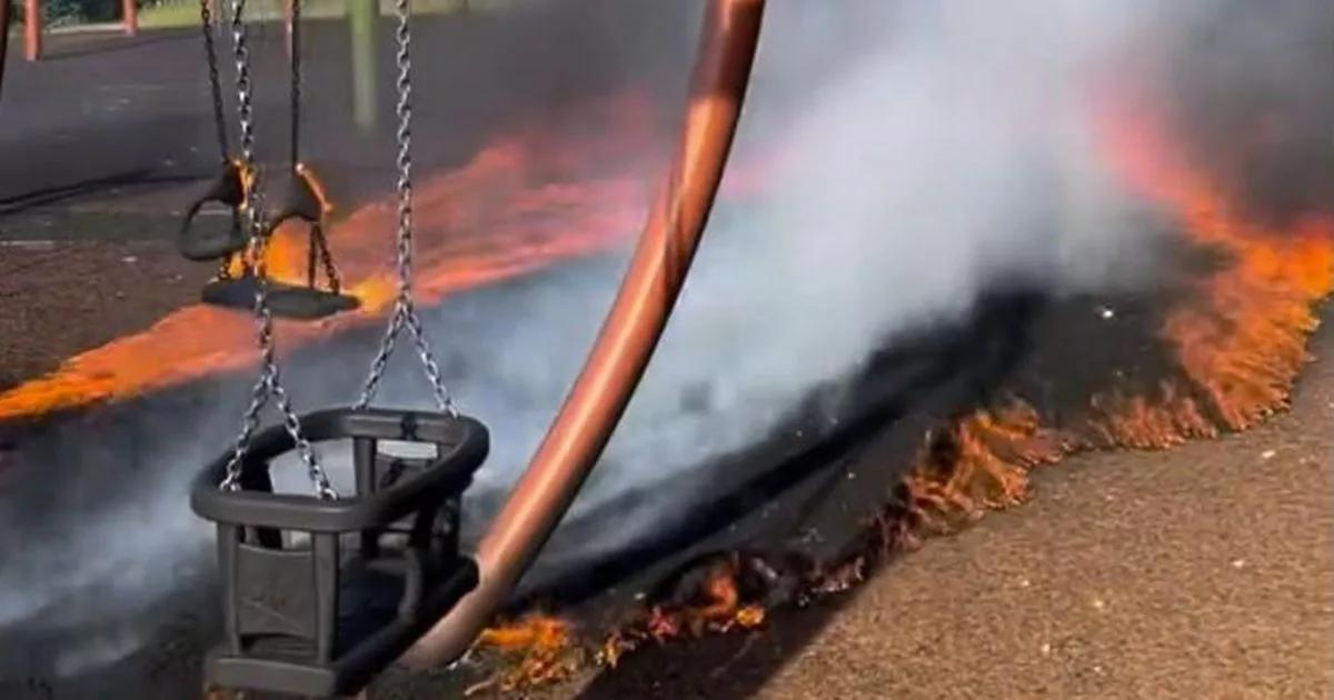 Smoke billows from park as children’s playground set on fire again [Video]