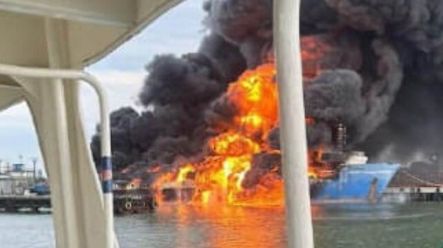 Video: Russian Kerch Strait Ferry Destroyed by Fire After Ukrainian Attack [Video]