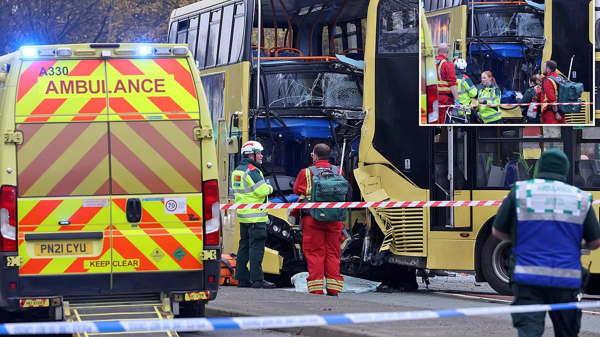 Horror bus crash leaves 17 in hospital after two double-deckers smash into each other [Video]