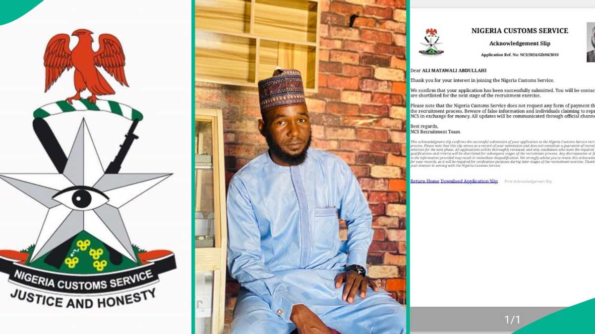 Nigeria Customs Recruitment: Man Shares Acknowledgement Slip He Got After Submitting Application [Video]